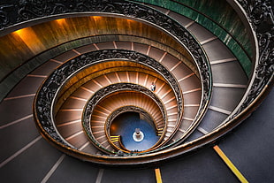 brown spiral stairs, architecture, stairs, Vatican City, spiral HD wallpaper