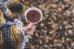 white ceramic cup, Cup, Tea, Jacket HD wallpaper