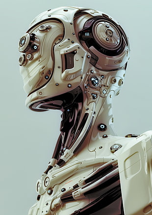 beige and black robot head digital wallpaper, digital art, head, portrait display, robot