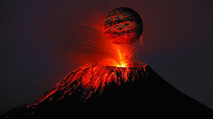 red and black LED light, volcano, nature, illusion HD wallpaper