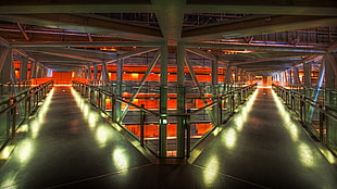 gray metal pathway, photography, building, interior, architecture