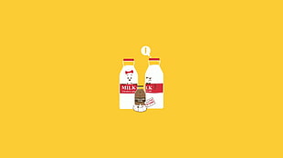 Milk bottle illustration, minimalism, humor, milk, yellow background HD wallpaper