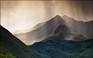 green mountain, nature, landscape, mountains, sun rays