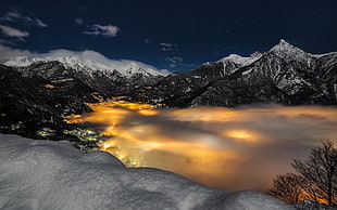 snowy mountain, Alps, mountains, mist, snow