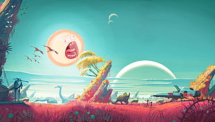 dinosaur artwork, fan art, digital art, Rick and Morty, No Man's Sky