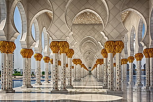 gray concrete building, architecture, interior, Abu Dhabi, mosque HD wallpaper