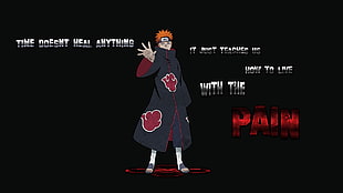 Pain with text overlay, Naruto Shippuuden, Akatsuki, typography