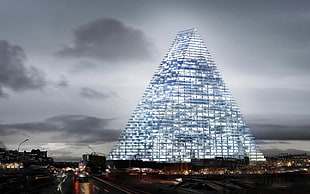 triangular-shape building, city, cityscape, architecture, pyramid HD wallpaper