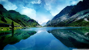 body of water with reflection of mountain HD wallpaper