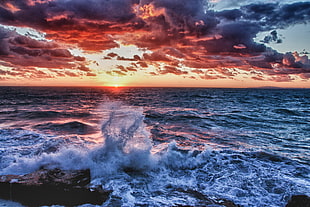 photo of ocean during golden hour HD wallpaper