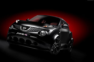 black Nissan Juke-R with black and red background HD wallpaper