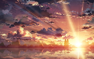 silhouette of clouds during sunset, Sword Art Online, Kirigaya Kazuto, Yuuki Asuna, sunset HD wallpaper