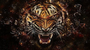 tiger digital wallpaper, tiger, abstract, animals, digital art HD wallpaper