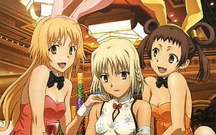 three girls anime illustration HD wallpaper