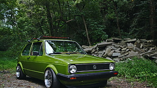 green Volkswagen 5-door hatchback, Volkswagen, golf I, Golf 1 HD wallpaper