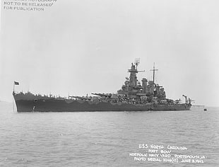 U.S.S. North Carolina Port Bow ship photo, navy, World War II, monochrome, vintage HD wallpaper