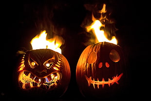 two Jack-O-Lantern Halloween ornament HD wallpaper