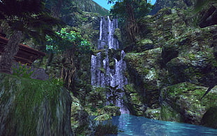 waterfalls and rock, Tera, Tera online, video games HD wallpaper