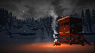 brown wooden house illustration, The Long Dark, bonfires, snow HD wallpaper