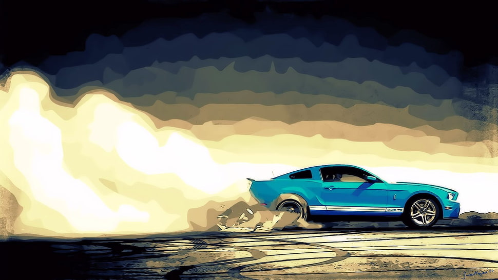 blue Ford Mustang clip art HD wallpaper