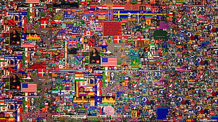 photo collage digital wallpaper, pixel art, abstract, logo, reddit HD wallpaper