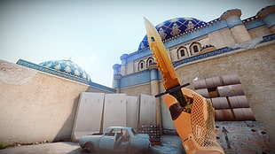 brown knife illustration, Counter-Strike, Counter-Strike: Global Offensive, bayonet, Dragon Lore HD wallpaper