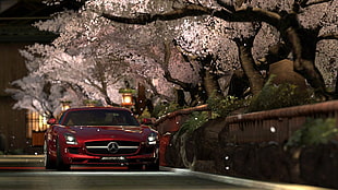 red Mercedes-Benz vehicle, Gran Turismo 5, video games, Mercedes-Benz SLS AMG HD wallpaper