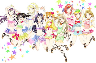 white, blue, and green floral textile, Love Live!, Ayase Eri, Hoshizora Rin, Koizumi Hanayo