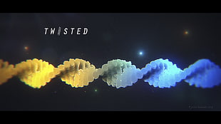 blue and yellow twisted wallpaper, abstract, text, particle, writing HD wallpaper