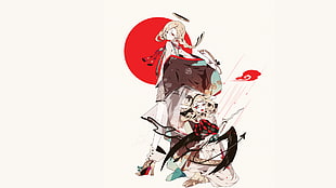 female character wallpaper, anime, nimbus, japanese flag, red eyes HD wallpaper
