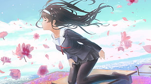 female animated character, school uniform, flowers, Saenai Heroine no Sodatekata, Kasumigaoka Utaha HD wallpaper
