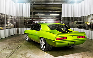 green coupe, car, rims