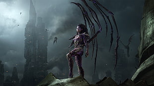 winged animated character digital wallpaper, Sarah Kerrigan, StarCraft II : Heart Of The Swarm, Queen of Blades, Kerrigan HD wallpaper