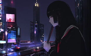 Tokyo Ghoul female character digital wallpaper, city, night, school uniform HD wallpaper