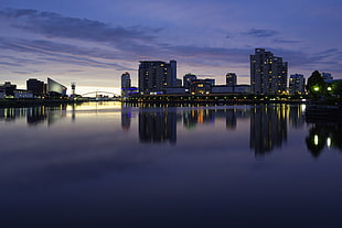blue body of water, salford quays HD wallpaper