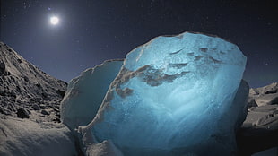 blue rock formation, ice, Moon, chaning ice HD wallpaper