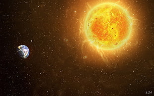 sun and earth illustration, space, Solar System, Sun, universe HD wallpaper