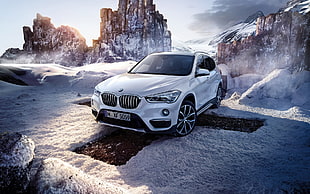 white BMW car, car, BMW, BMW X1