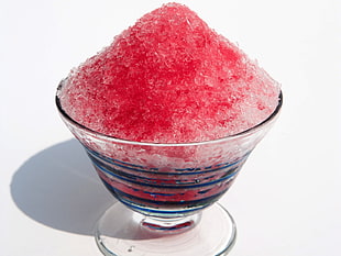 shaved ice with red syrup on glass bowl HD wallpaper