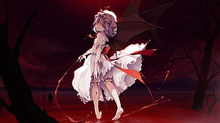 female anime character wearing white dress digital wallpaper, anime, Touhou, blood HD wallpaper