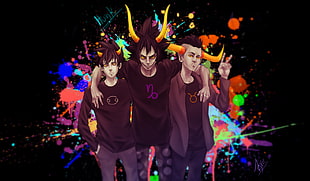 three black dressed men illustration HD wallpaper