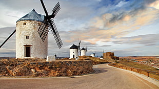 windmill field, nature HD wallpaper