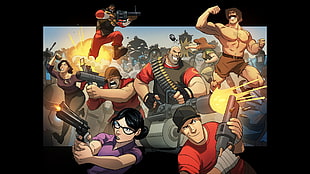 game wallpaper, Team Fortress 2, Heavy (TF2), Scout (TF2), Demoman (TF2) HD wallpaper