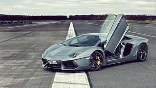 grey convertible coupe, Lamborghini, Lamborghini Aventador, italian cars, mid-engine HD wallpaper