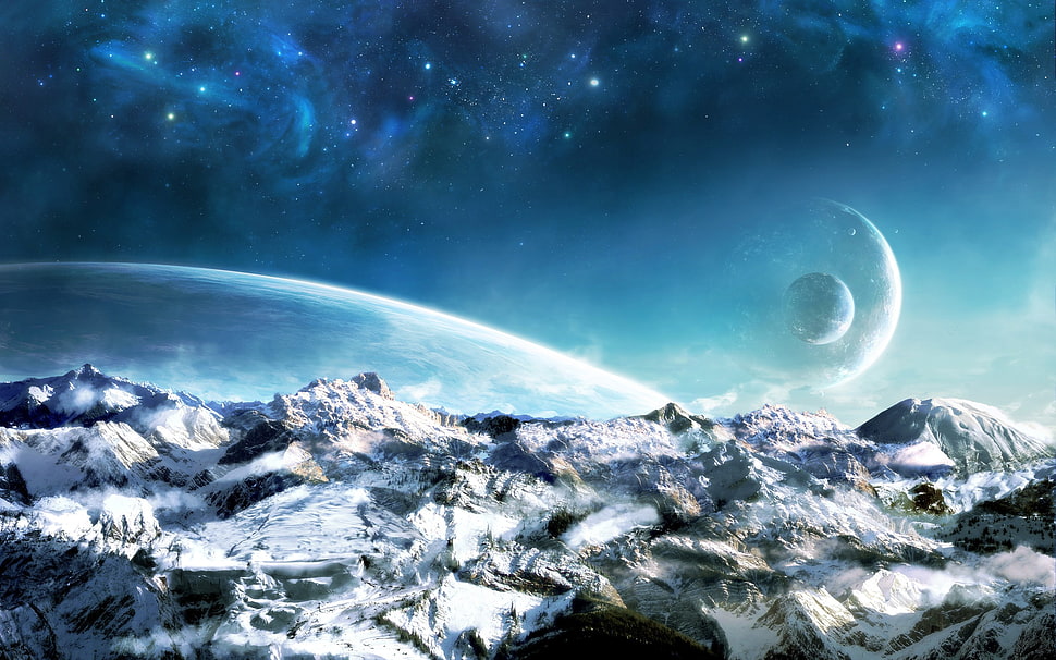 Gray mountain digital wallpaper, space, stars, planet, abstract HD ...
