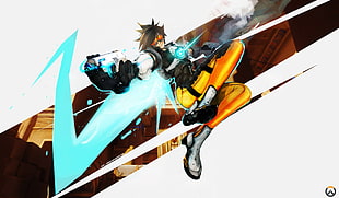 man animated illustration, Blizzard Entertainment, Overwatch, Tracer (Overwatch) HD wallpaper