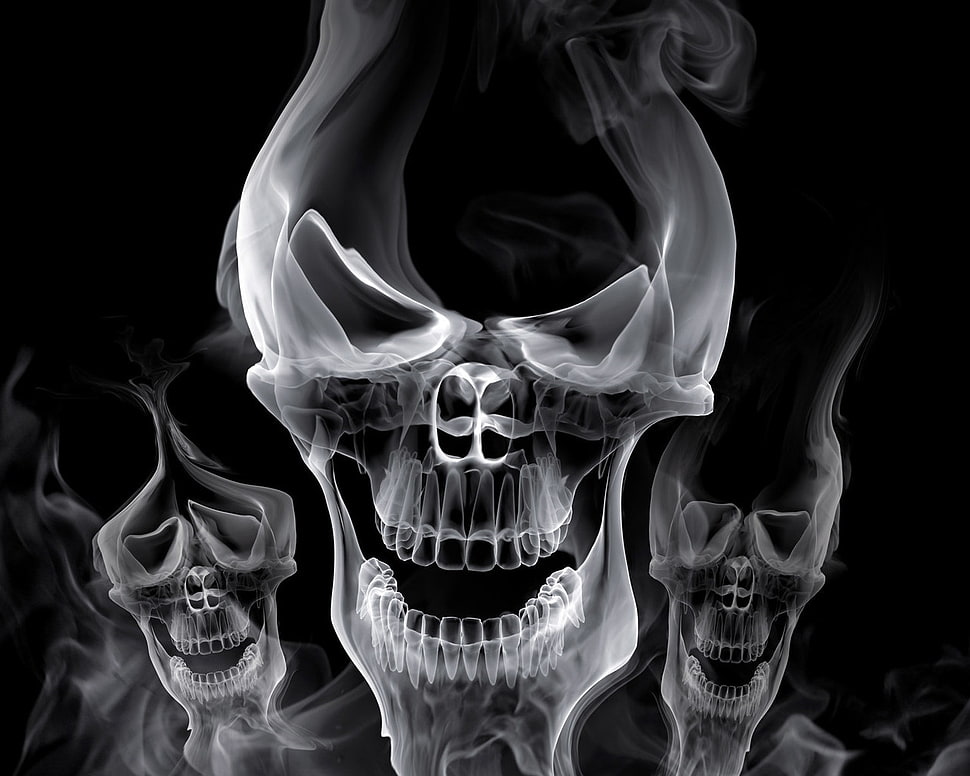 three skull smoke effects HD wallpaper