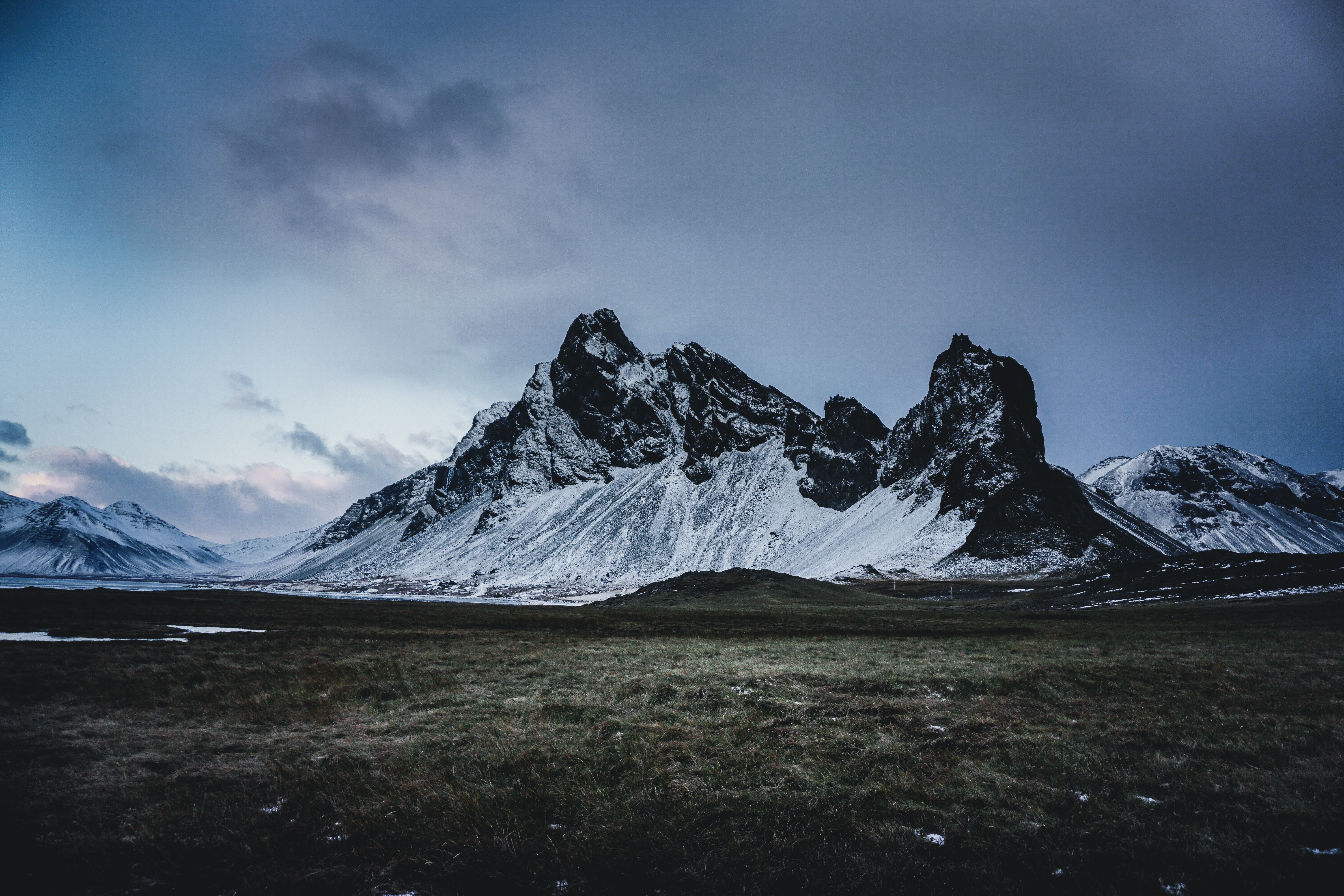 snow covered mountains, Mountains, Grass, Snow