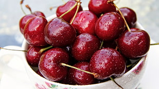 photo of cherry fruit on white ceramic bowl HD wallpaper