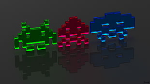 three Minecraft series toys, Atari, video games, neon HD wallpaper